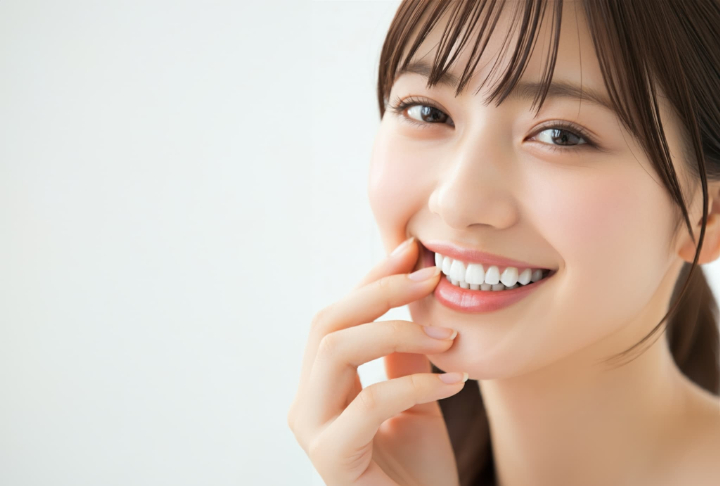 白い歯になって笑顔の女性