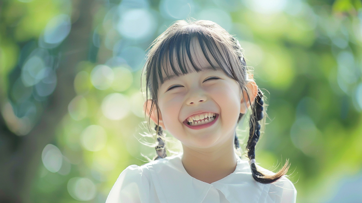 プレオルソのの矯正治療で歯列が整い笑顔を見せる子ども