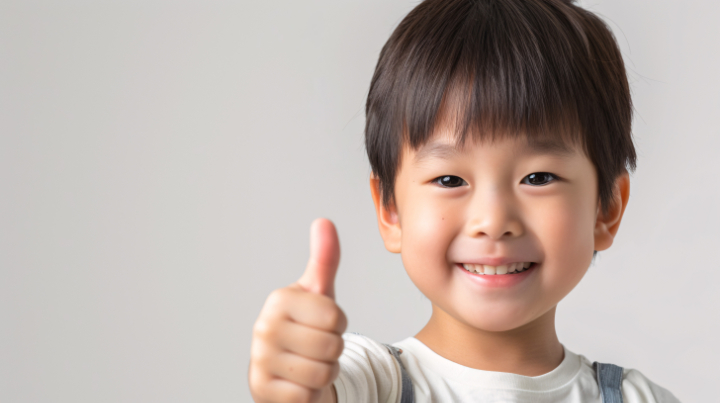 MFTをして笑顔を見せる男の子