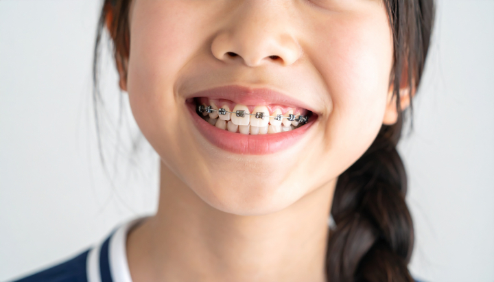 出っ歯を矯正する子供の口元