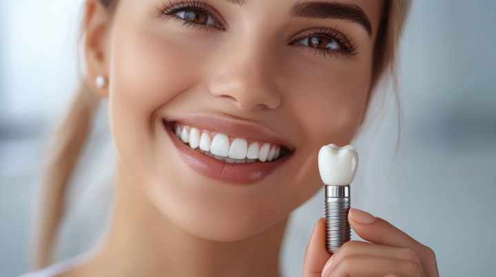 メンテナンスをしてインプラントを大切に使う女性