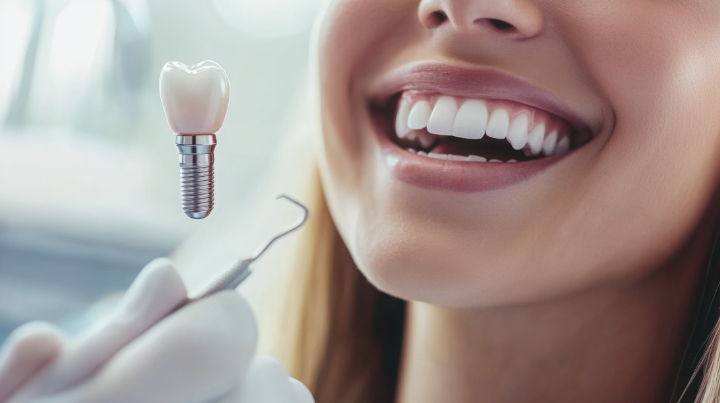 インプラント治療後のメンテナンスを受ける女性の口元