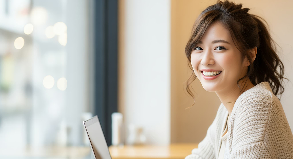 出っ歯を治療して笑顔の女性