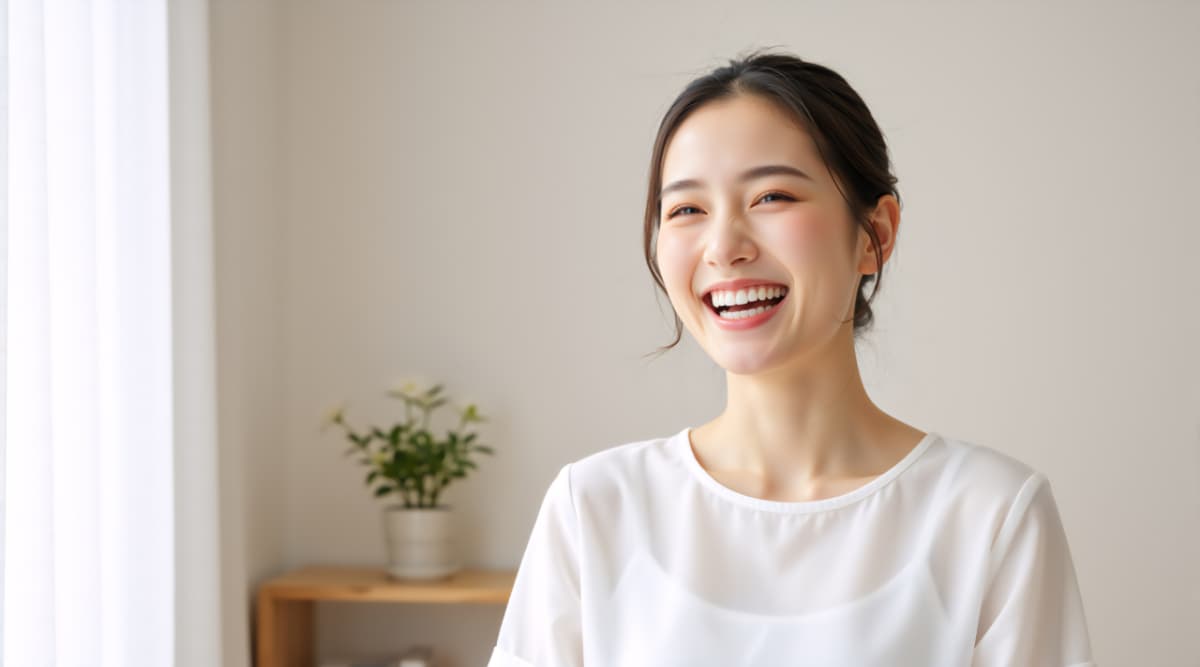 ブリッジで歯の治療をした笑顔の女性