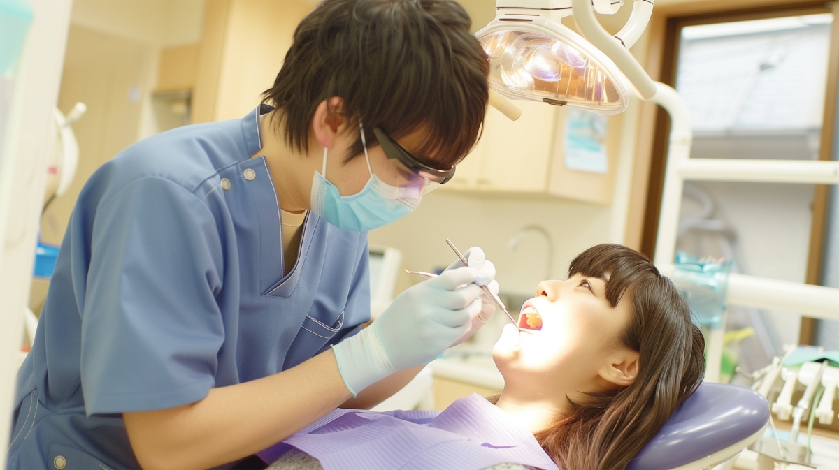 斜めに生えた親知らずを抜く準備をしている歯科医師
