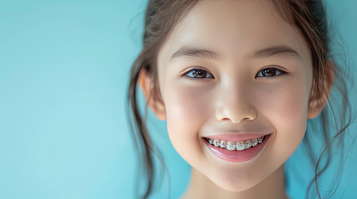 ワイヤー矯正で受け口の治療をする女の子