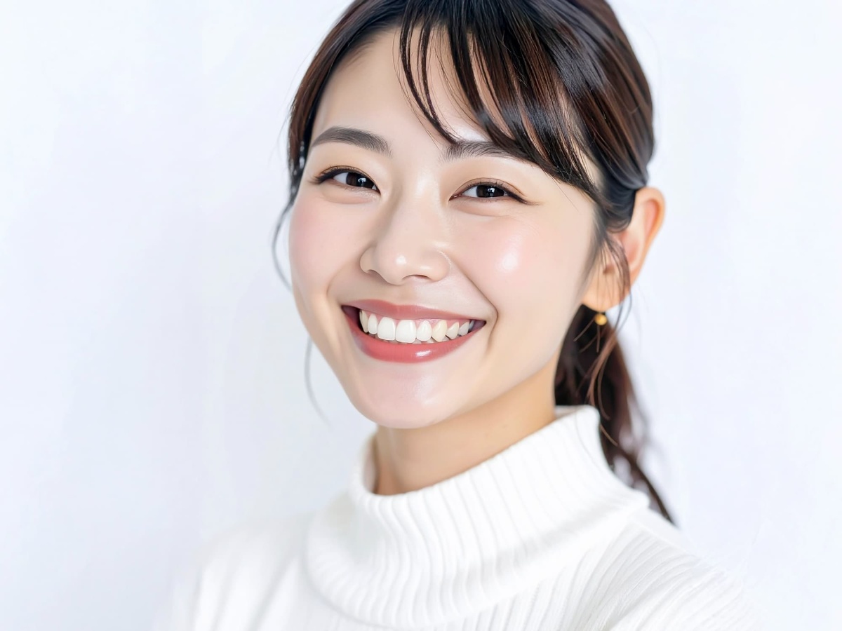 ホワイトニングで美しい白い歯になった笑顔の女性